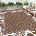 Ileading Outdoor Rug Carpet for Patio 8'x10' Waterproof Reversible Plastic Straw Rug Portable Outside Area Rug Camping Mat for Patio, Clearance, Balcony, Picnic, Pool, Beach, RV, Deck, Brown