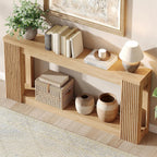 Maupvit Fluted Wooden Console Table with 2 Storage, 71 Inches Rectangular Entryway Table Behind The Couch, Farmhouse Boho Sofa Table for Entrance, Hallway, Living Room (Natural)