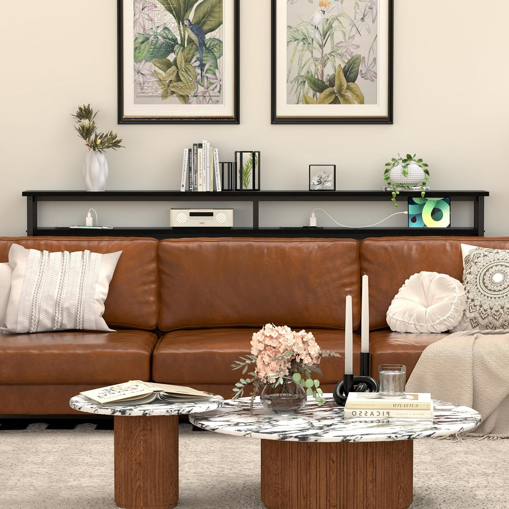 Keelian 70 Inch Double-Layer Narrow Console Sofa Table with 2 Power Outlets &4 AC Plugs&4 USB Ports, 4.9' Extension Cord Included, Behind Couch Table for Living Room/Office Easy Assembly - Black