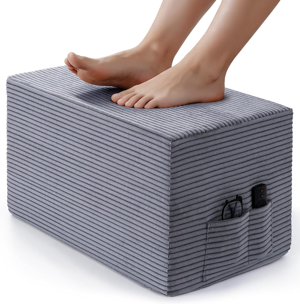 Rectangular Pouf Ottoman, Foam-Filled Footrest, Dark Gray | Soft coral fleece, adjustable foam filling, hidden storage and a carry handle combine comfort with everyday convenience.