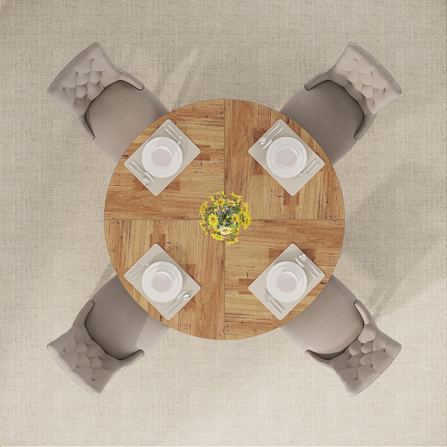 Tribesigns 47 inch Round Dining Table Wood Kitchen Table for Dining Room, 47" Dinner Room Tables for 4-6, Farmhouse Accent Furniture with Wooden Tabletop and Cross Base, Brown+Black