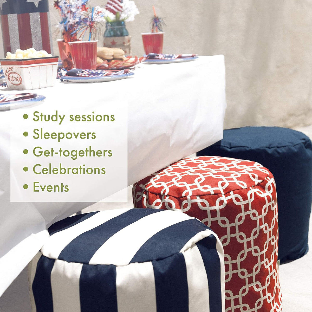 Majestic Home Goods Aquamarine Small Polka Dot Indoor Bean Bag Ottoman Pouf 16" L x 16" W x 17" H