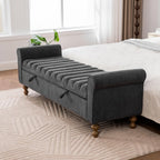 65" Bench with Storage, End of Bed Bench with Rolled Arms, Upholstered Bedroom Bench with Storages, Storage Ottoman Bench for Bedroom, Living Room, Entryway, Hallway, Dormitory, Foot Rest, Charcoal