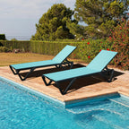 Domi Aluminum Pool Lounge Chair Outdoor Set of 2 Chaise Lounge Outdoor | Wheels, Adjustable, Textilene, Turquoise Blue, All Weather, Poolside, Backyard, Patio, Deck, Outside