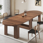 47-118 Inch Round Extendable Dining Table for 4-12, Kitchen Table with Wood Strip Base, Modern Oval Dining Room Table for Kitchen Living Room, Walnut