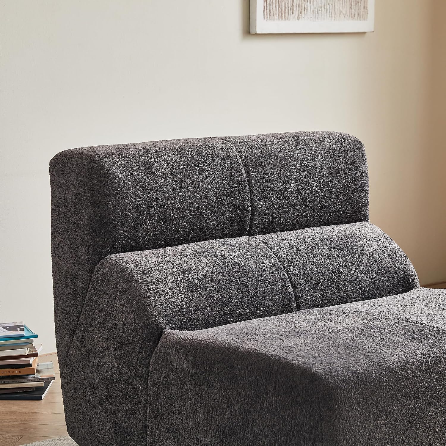Fireside Chair, Modern Comfy Raindrop Velvet Fabric Bean Bag Chairs, Upholstered Lazy Floor Sofa Relaxing Lounge, Single Armless Lazy Chair for Living Room, Bedroom, Office, Grey