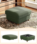 Kidirect Corduroy Ottoman with Storage, 25" Oversize Ottomans, Tool-Free Setup Storage Bench for Bedroom, Solid Wood Foot Rest, Comfy Foot Stool, Square Ottoman Coffee Table for Living Room, Green