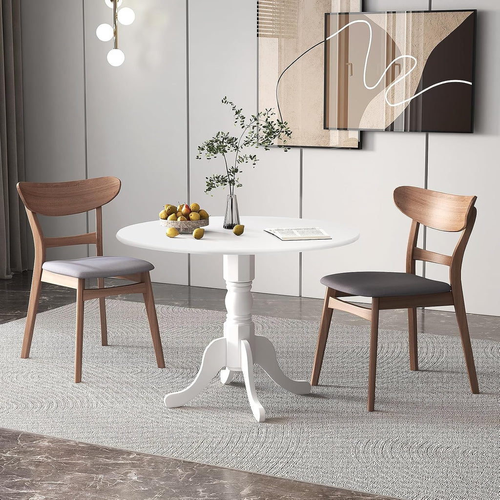 Giantex Round Dining Table, 39" D X 29" H, Rubber Wood Pedestal Table W/Round Tabletop & Curved Trestle Legs, 4-Person Dinner Table for Kitchen, Dining Room, Restaurant (White)