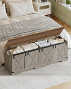 Hzuaneri 59" Farmhouse Storage Chest and Bench | 70 Gal | 330lb Seat | Soft-Close Hinges | Greige Wooden | Shoe and Blanket Storage for Bedroom, Living Room, Entryway | Easy Assembly | SB15005X