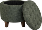 HomePop 19" Button Tufted Round Storage Ottoman - Green Clover Fabric