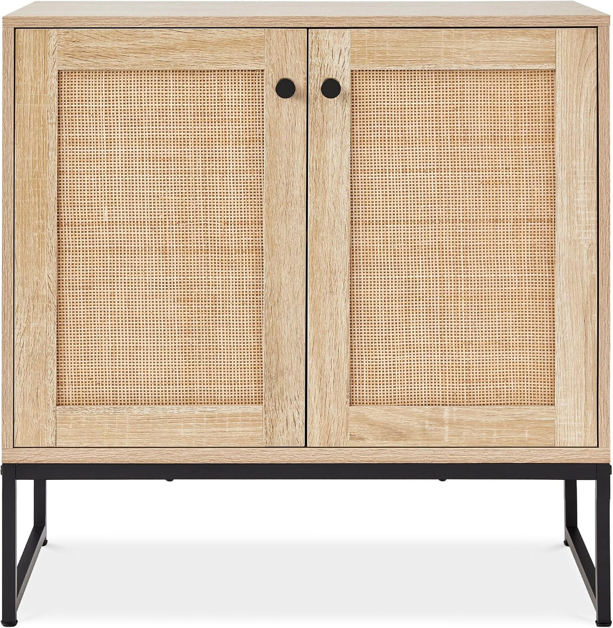 Best Choice Products 2-Door Rattan Storage Cabinet, Accent Furniture, Multifunctional Cupboard for Living Room, Hallway, Kitchen, Sideboard, Buffet Table w/Non-Scratch Foot Pads - Natural