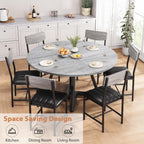 Round Dining Table Set for 6, Kitchen Table and Chairs for 6, Circle Table Round Pedestal Dining Room Dinner Dinette Table Set,7 Piece Space Saving Wood Kitchen & Dining Room Tables (Grey, 51In)