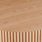 Round Coffee Table with Fluted Design, Wood Oak