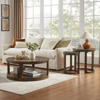 WILLIAMSPACE 24" Round Nesting Coffee Table Set of 2, Solid Wood Coffee Tables Mid Century Rustic Farmhouse Side End Tea Table for Living Room, Apartment (Drak Brown)