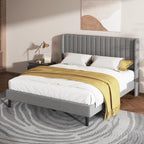 Queen Bed Frame with Vertical Channel Tufted Headboard & Wingback