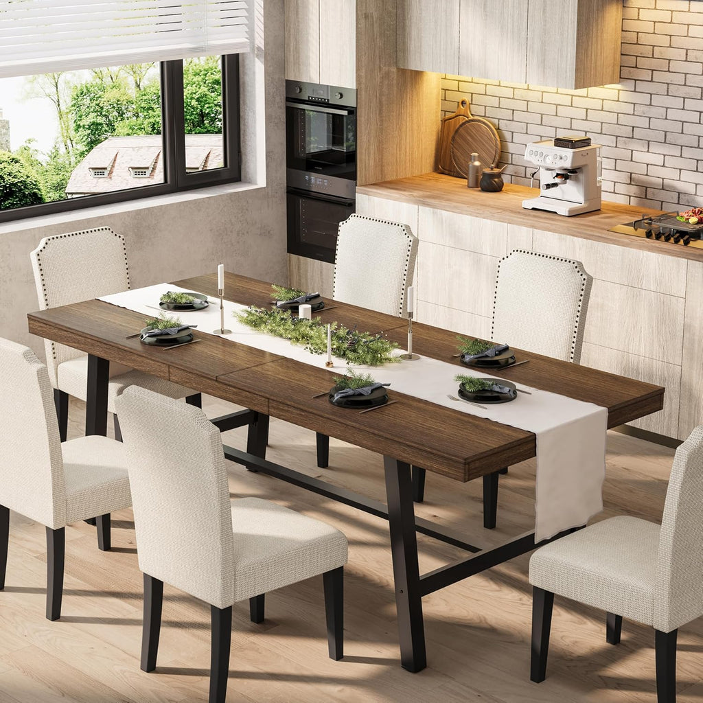 Garvee Industrial Dining Table for 6-8, 78.74" Extra Long Rectangular Kitchen Table with 2"×2" Metal Legs & Wood Top, Large Dining Table for Dining Room, Home Office, Brown