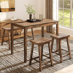 MFSTUDIO Dining Table Set for 4, Counter Height Table and Chairs, Kitchen Table Set with Bench, Breakfast Bar Table and Chairs Set Space Saving, Rustic Caramel