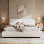 Merax King Boucle Platform Bed with 2 Removable Headboard Pillows, White