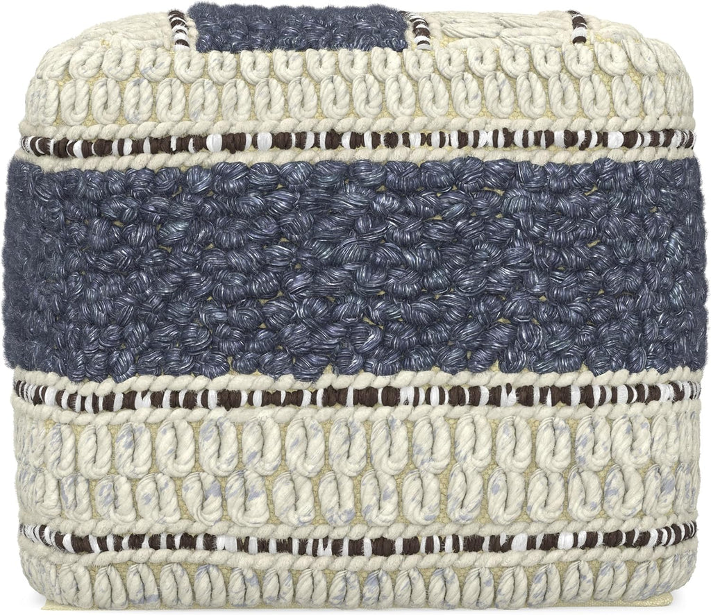 SIMPLIHOME Grady 18" Wide Square Pouf in Blue/Natural Wool and Cotton | Contemporary footstool, extra seating for living room with polystyrene bead filling, assembled; floor cushion or accent seat.