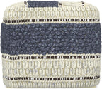 SIMPLIHOME Grady 18" Wide Square Pouf in Blue/Natural Wool and Cotton | Contemporary footstool, extra seating for living room with polystyrene bead filling, assembled; floor cushion or accent seat.