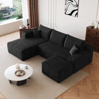 JINGLING 25.6 Inch Plush Corduroy Ottoman, Modular Sectional Foot Rest for Living Room, Upholstered Cloud Ottoman for Couch in a Box, Compressed Memory Foam, No Assembly Require, Black