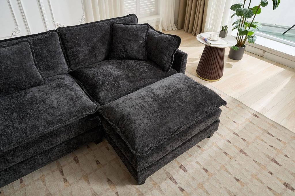 Chenille Upholstered Ottoman Footstool with Cushion for Sectional Sofa Couch 300lbs for Living Room,Apartment,Home Theater(Dark Grey)