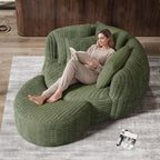 DAMAIFROM 50.5" W x 67" D Oversized Chaise Lounge Chair with Ottoman,Green | 38D Sponge,Round Reading Chair Luxury Plush Cloud Circle Sleeper for Living Room Bedroom, 5 Pillows,Corduroy