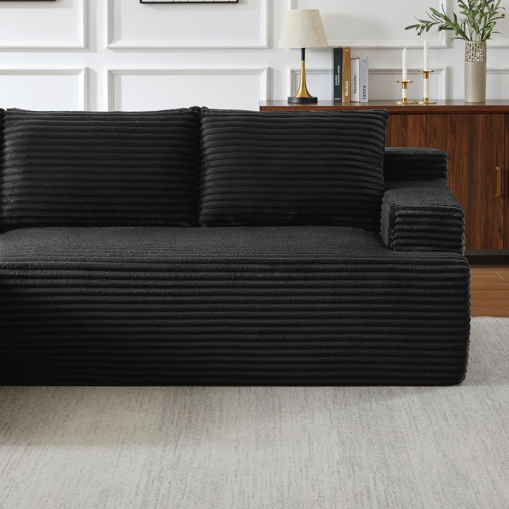 Eafurn 96" L Shaped Cloud Sectional Couch with Chaise, Deep Seat Modular Sectional Sofa Corduroy Memory Foam Sofa Couches for Living Room Bedroom, No Assembly Required, Black