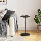Adjustable Round Side Table, Small End Table, Pedestal Drink Table for Small Spaces, Tall Round Nightstand for Living Room Bedroom Sofa Couch, Black Wood Grain ET-010BW