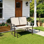 Yaheetech Glider Bench for Outside Patio 2-Person Outdoor Loveseat,Beige | Front Porch Bench and Patio Glider with Heavy-Duty Steel Frame for Backyard Poolside Garden and Smooth Gliding Motion for Two