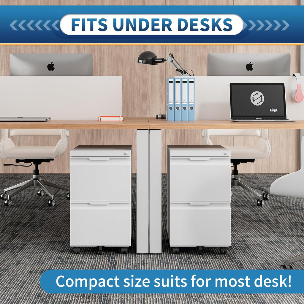 2 Drawer File Cabinet with Lock,Filing Cabinet for Home Office,Small Rolling for Legal/Letter/A4 File,Mobile Cabinets on Wheels Under Desk -White