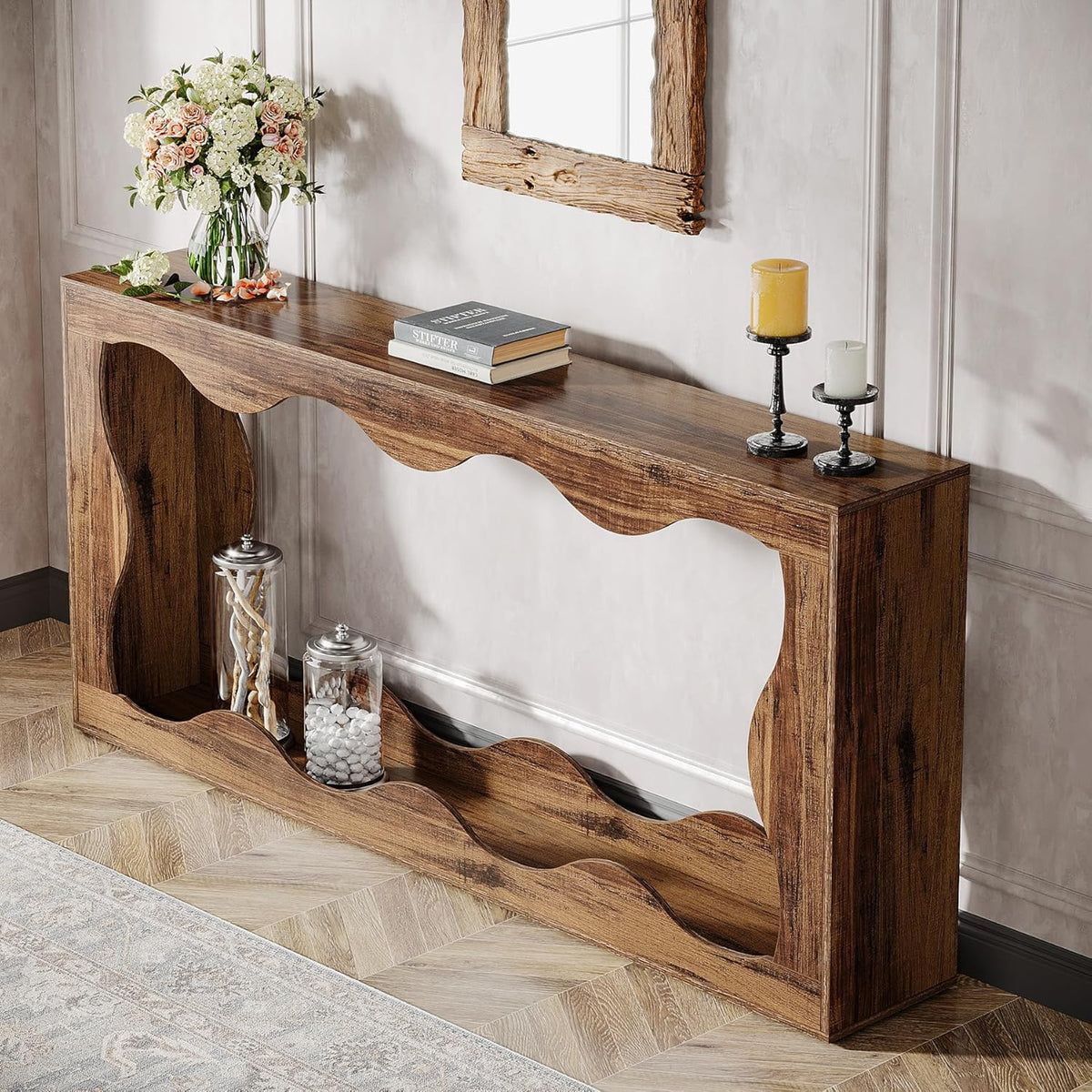 Tribesigns 63 Inches Farmhouse Console Table with Storage, Couch Table Behind Sofa, Long Entryway Sofa Station, Narrow Console Stand, Hallway Stand for Entryway Living Room, Brown