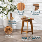 VICTORY RELAX Round Side Table – Solid Acacia Wood End Table for Living Room or Bedroom – Natural Wood Finish, Compact Nightstand or Accent Table for Sofas & Beds (13x16x13 Inches)