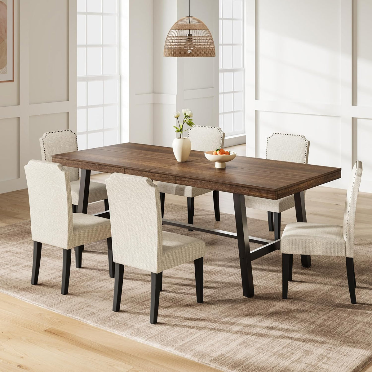Garvee Industrial Dining Table for 6-8, 78.74" Extra Long Rectangular Kitchen Table with 2"×2" Metal Legs & Wood Top, Large Dining Table for Dining Room, Home Office, Brown