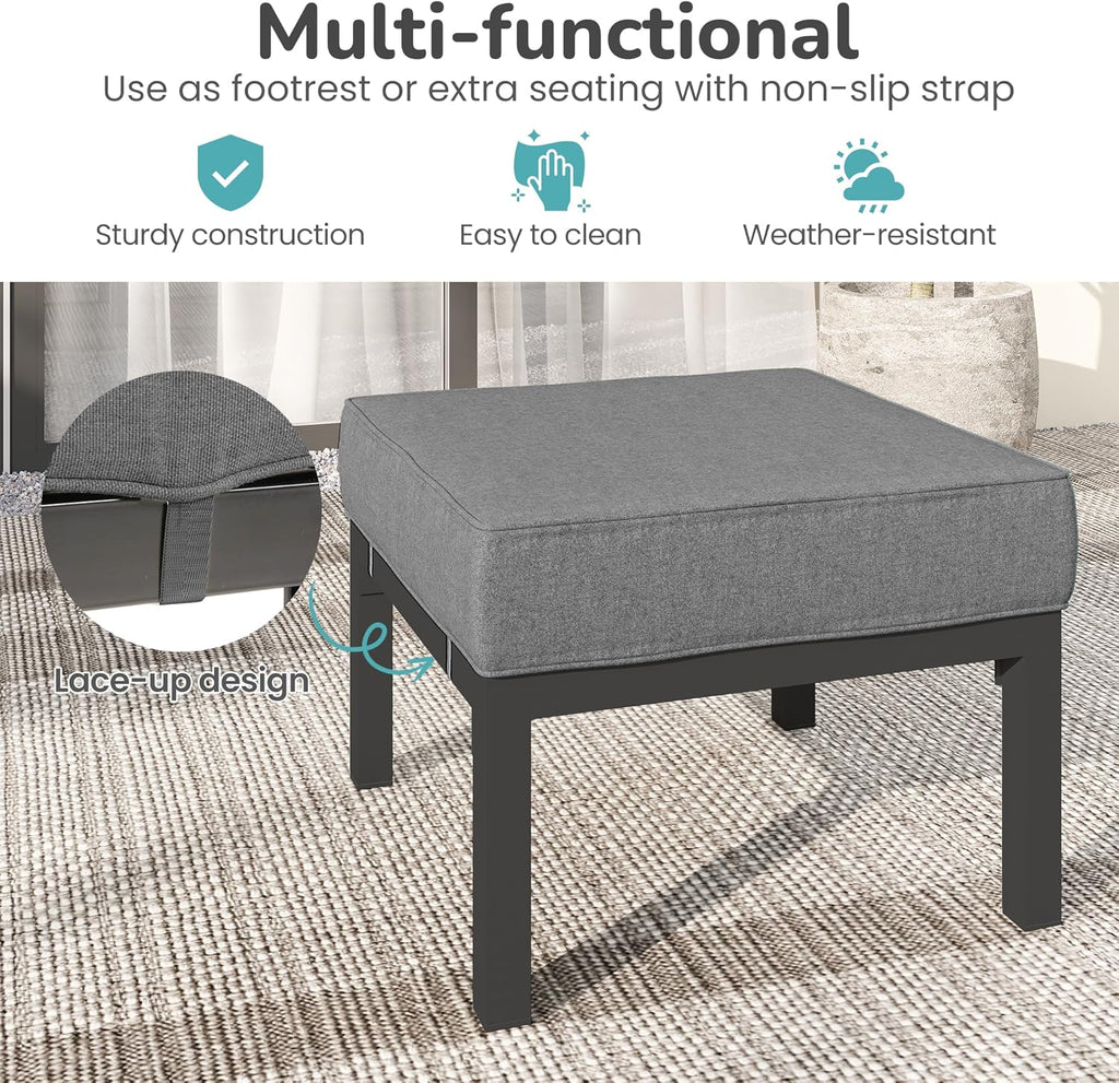 Wisteria Lane Metal Patio Furniture Footstools Set of 2, Oversized Outdoor Ottomans with Upgraded Cushions, All-Weather Outdoor Footrest Seat for Balcony, Garden, Deck, Backyard, Gray