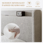 SHA CERLIN Queen Size Storage Bed Frame with 4 Oversized Drawers, Modern Wingback Headboard with Storage Shelf & Charging Station, No Box Spring Needed, Easy Assembly, Light Beige