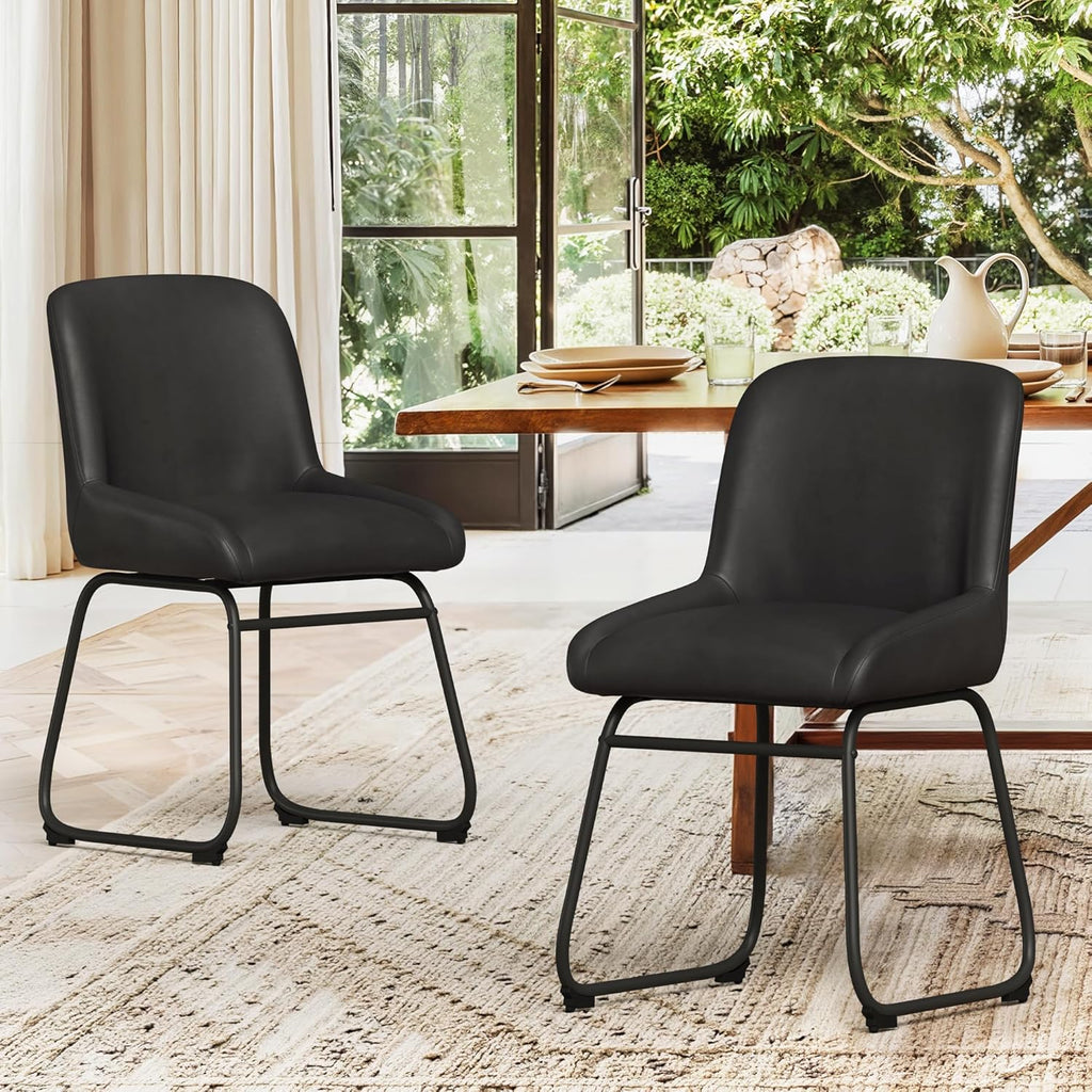LUE BONA Comfortable Dining Room Chairs Set of 4, Modern Upholstered Kitchen Chairs with Padded Back & Thick Metal Legs for Dining Room, Black PU Leather