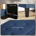 HOMCOM 36" Ottoman with Storage, Lift Top Rubberwood Legs 330 lb Dark Blue | Storage Ottoman Bench, Linen Upholstered Entryway Seat, Living Room, Bedroom