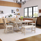 LUMISOL 6 Piece Dining Table Set for 6, Farmhouse Kitchen Dining Room Table Set with Recantgle Table and Upholstered Bench and Chairs, Light Natural