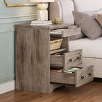 LIKIMIO Nightstand Set of 2, Night Stand with Pull Out Tray, Wooden Bedside Table with 2 Drawers and Open Shelf, Side Table for Bedroom, Grey