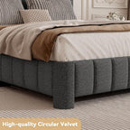 Queen Bed Frame with Adjustable Headboard, Boucle Queen Size Bed Frame
