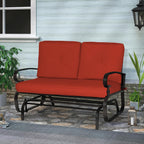 Crownland Outdoor Patio Glider Chair for 2-Person, Red | Wrought Iron Frame with Textilene Seat, Cushioned Loveseat, Smooth Gliding Bench for Porch, Garden, Backyard
