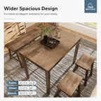 MFSTUDIO Dining Table Set for 4, Counter Height Table and Chairs, Kitchen Table Set with Bench, Breakfast Bar Table and Chairs Set Space Saving, Rustic Caramel