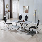 Henf Modern Luxury Dining Chairs Set of 6, Leatherette Upholstered Kitchen Dining Chair with Silver Stainless Steel Frame, High-Back Armless Side Chair for Dining Kitchen Room (Black)
