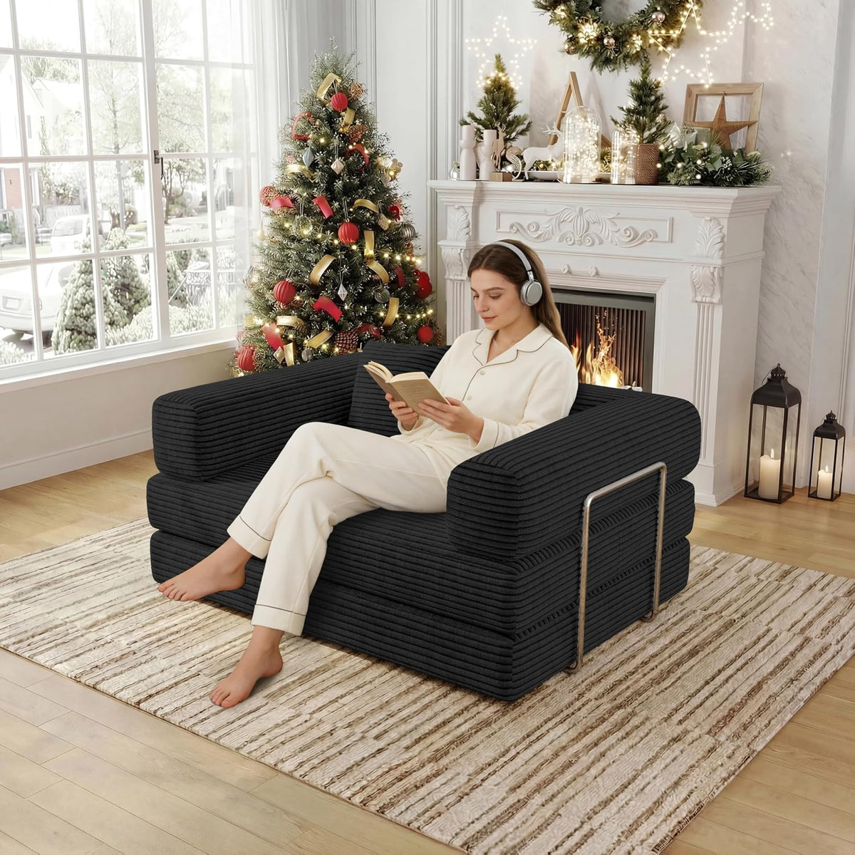 BSHOMGI Convertible Futon Sofa Bed, Couch for Living Room,Modular Futon Couch with Fixed-Shape Frame Corduroy Loveseat Sleeper Sofas with Pull-Out Couches for Small Space Apartment