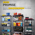 Plano 4-Shelf Plastic Storage Shelves, 48” x 23” x 14”, 200lb Capacity, Pantry, Office, Closet and Garage Shelves, Easy to Assemble, Durable Plastic Shelving Unit