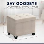 Ornavo Home Small Rectangle Storage Ottoman with Legs, 12x16x12, Beige | Foot Rest Stool Seat; Holds Up to 600 lbs; Ideal for Living Room, Bedroom, Home Office or Dorm