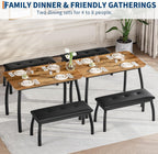 Dining Table for 4, 3-Piece Kitchen Table Set for 4 with Wooden Tabletop and Metal Frame, Industrial Kitchen Table with 2 PU Leather Benches for Bar, Dining Room, Restaurant(43''x28''x30''), Retro