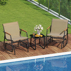Tangkula 3 Piece Patio Bistro Glider Set, 2 Rocking Chairs w/Tempered Glass Side Table, Patio Furniture Set w/Smooth Rocking Motion, Outdoor Glider Chair Set for Porch, Yard, Balcony