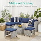 Best Choice Products Set of 2 Wicker Ottomans, Multipurpose Outdoor Furniture for Patio, Backyard, Additional Seating, Footrest, Side Table w/Removable Cushions, Steel Frame - Gray/Navy